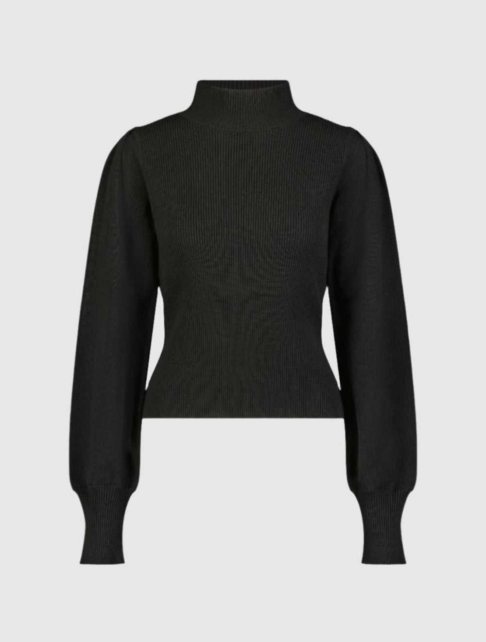 Knitwear | Women Mac Duggal Black Ribbed Knit Balloon Sleeve Turtle Neck Sweater - FINAL SALE Black