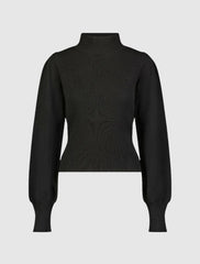 Knitwear | Women Mac Duggal Black Ribbed Knit Balloon Sleeve Turtle Neck Sweater - FINAL SALE Black