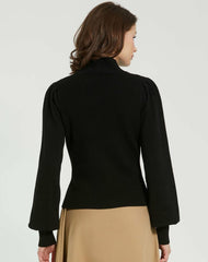 Knitwear | Women Mac Duggal Black Ribbed Knit Balloon Sleeve Turtle Neck Sweater - FINAL SALE Black