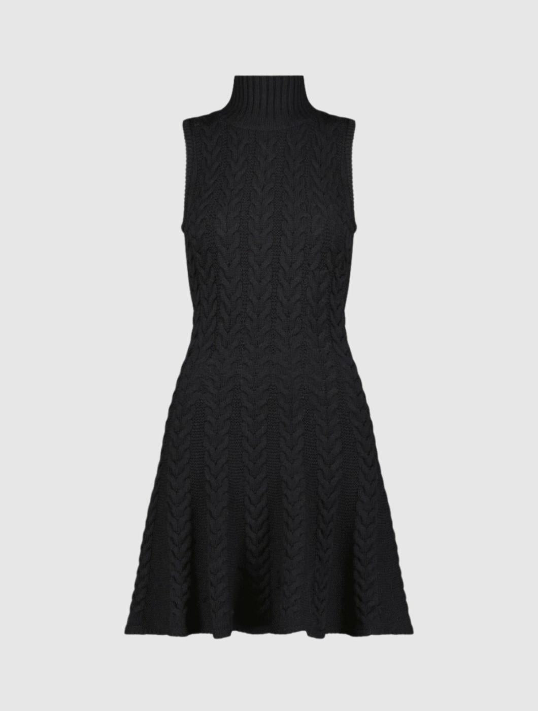 Knitwear | Women Mac Duggal Cable Knit Turtle Neck Sleeveless Mini Sweater Knit Dress Black