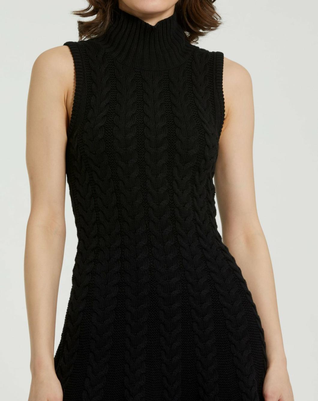 Knitwear | Women Mac Duggal Cable Knit Turtle Neck Sleeveless Mini Sweater Knit Dress Black