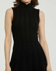 Knitwear | Women Mac Duggal Cable Knit Turtle Neck Sleeveless Mini Sweater Knit Dress Black