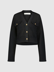 Knitwear | Women Mac Duggal Crochet Knit Flare Long Sleeve Gold Button Cropped Cardigan - FINAL SA Black