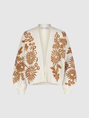 Knitwear | Women Mac Duggal Cropped Knit Cardigan With Floral Details Ecru