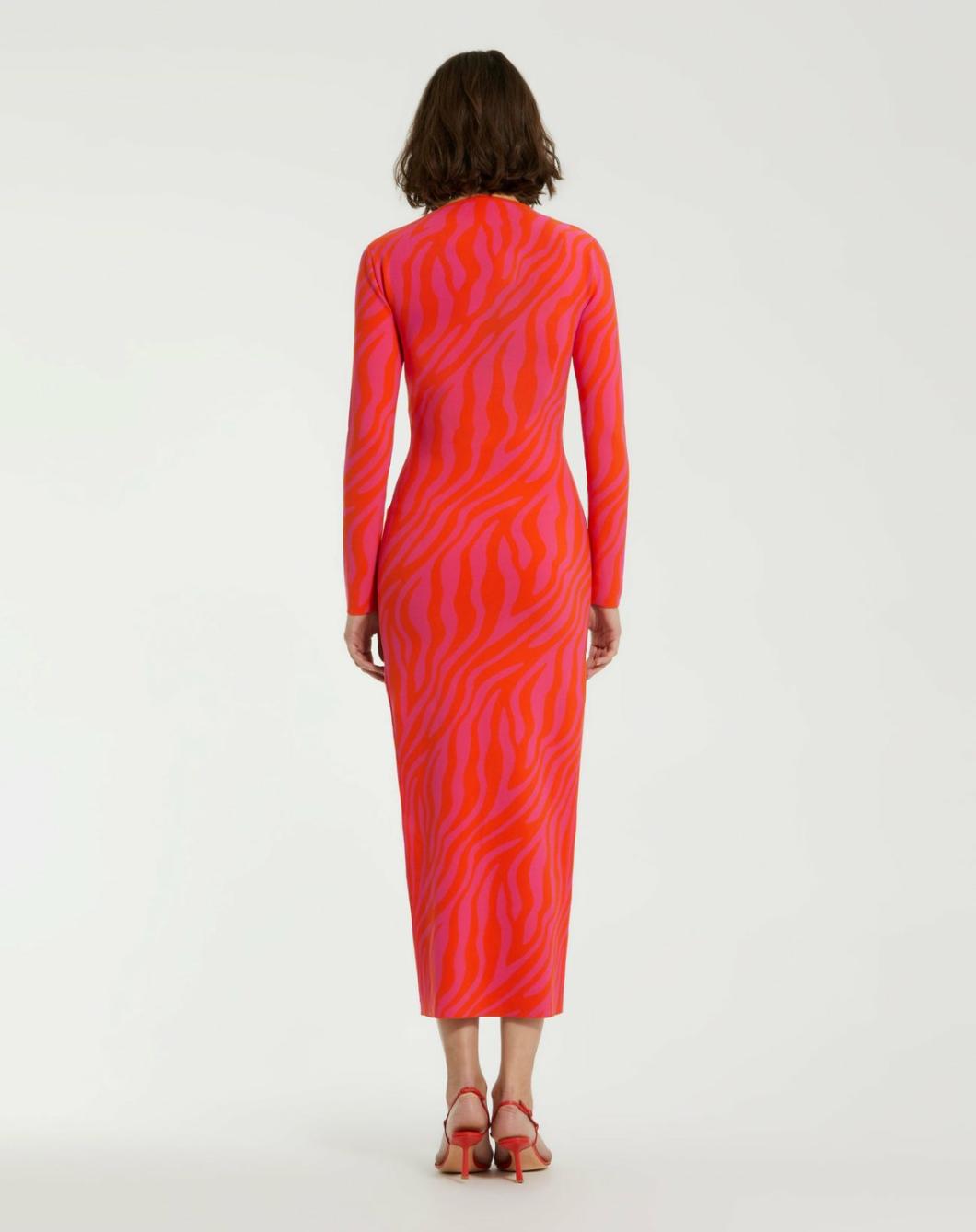 Knitwear | Women Mac Duggal Fitted Long Sleeve Zebra Print Knit Maxi Dress - FINAL SALE Hot Pink Sunset
