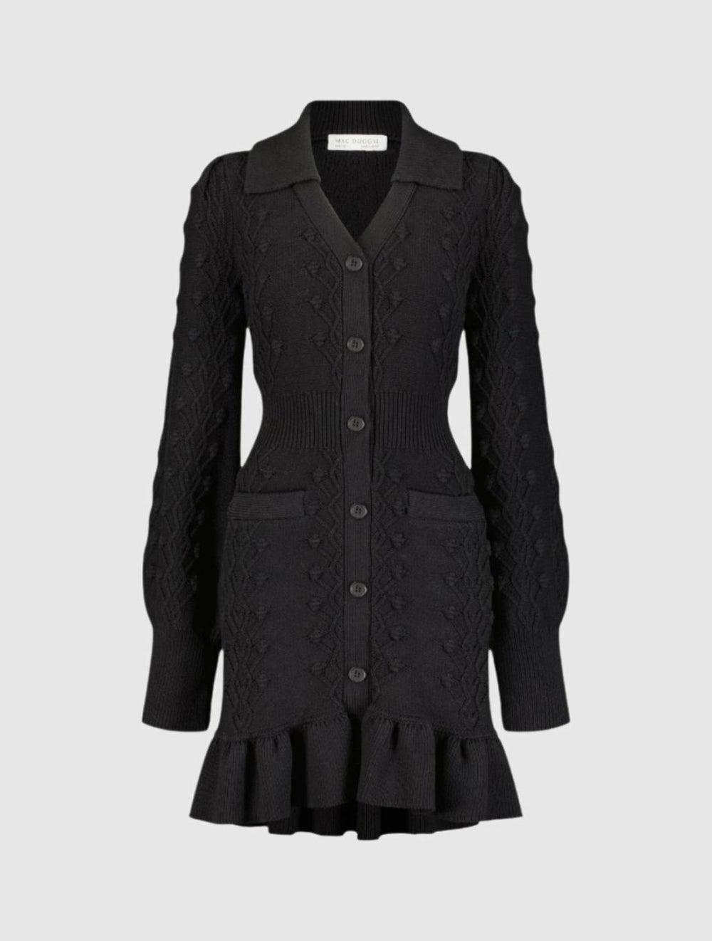 Knitwear | Women Mac Duggal Long Sleeve Button Up Collared Bobble Knit Sweater Dress Black