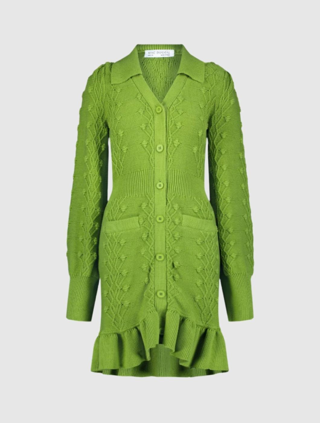 Knitwear | Women Mac Duggal Long Sleeve Button Up Collared Bobble Knit Sweater Dress Pear