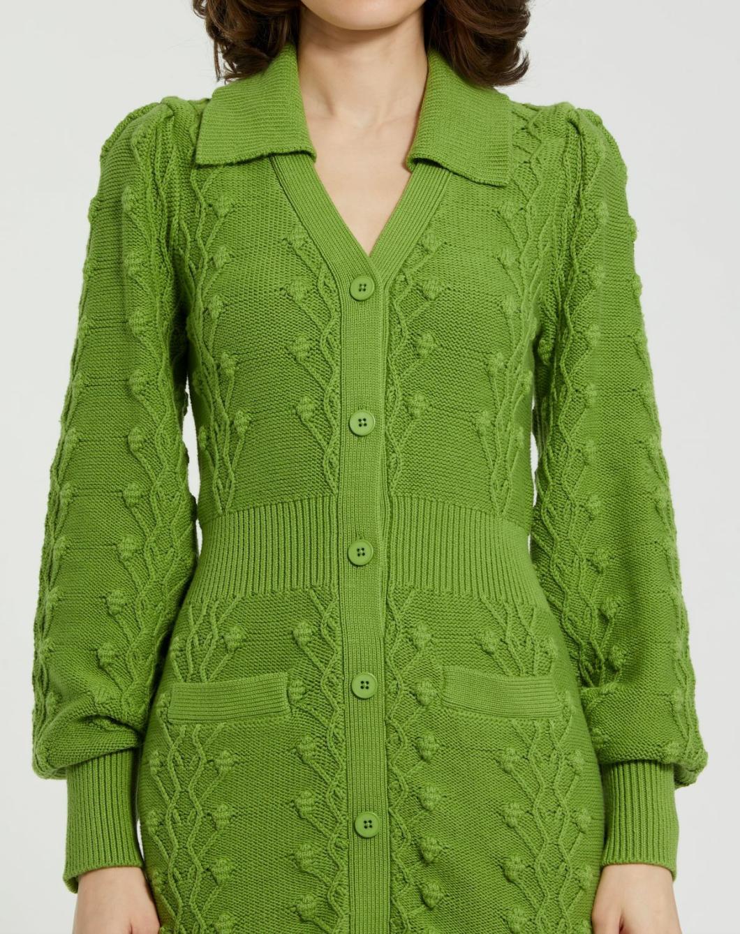 Knitwear | Women Mac Duggal Long Sleeve Button Up Collared Bobble Knit Sweater Dress Pear