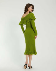 Knitwear | Women Mac Duggal Off The Shoulder Fringe Long Sleeve Knit Dress Pear