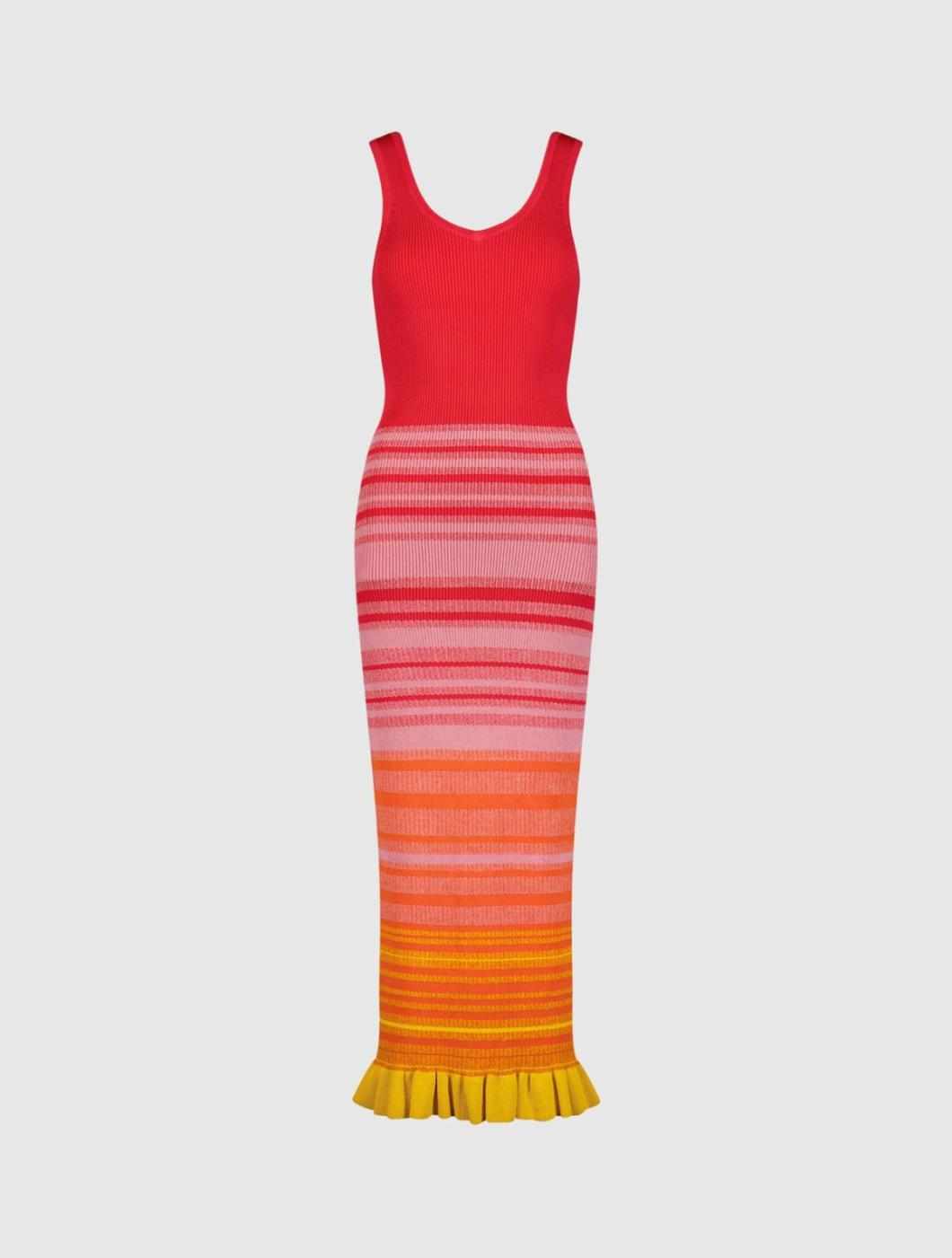 Knitwear | Women Mac Duggal Red Striped Fitted Sleeveless Ribbed Knit Midi Tank Dress - FINAL SALE Red