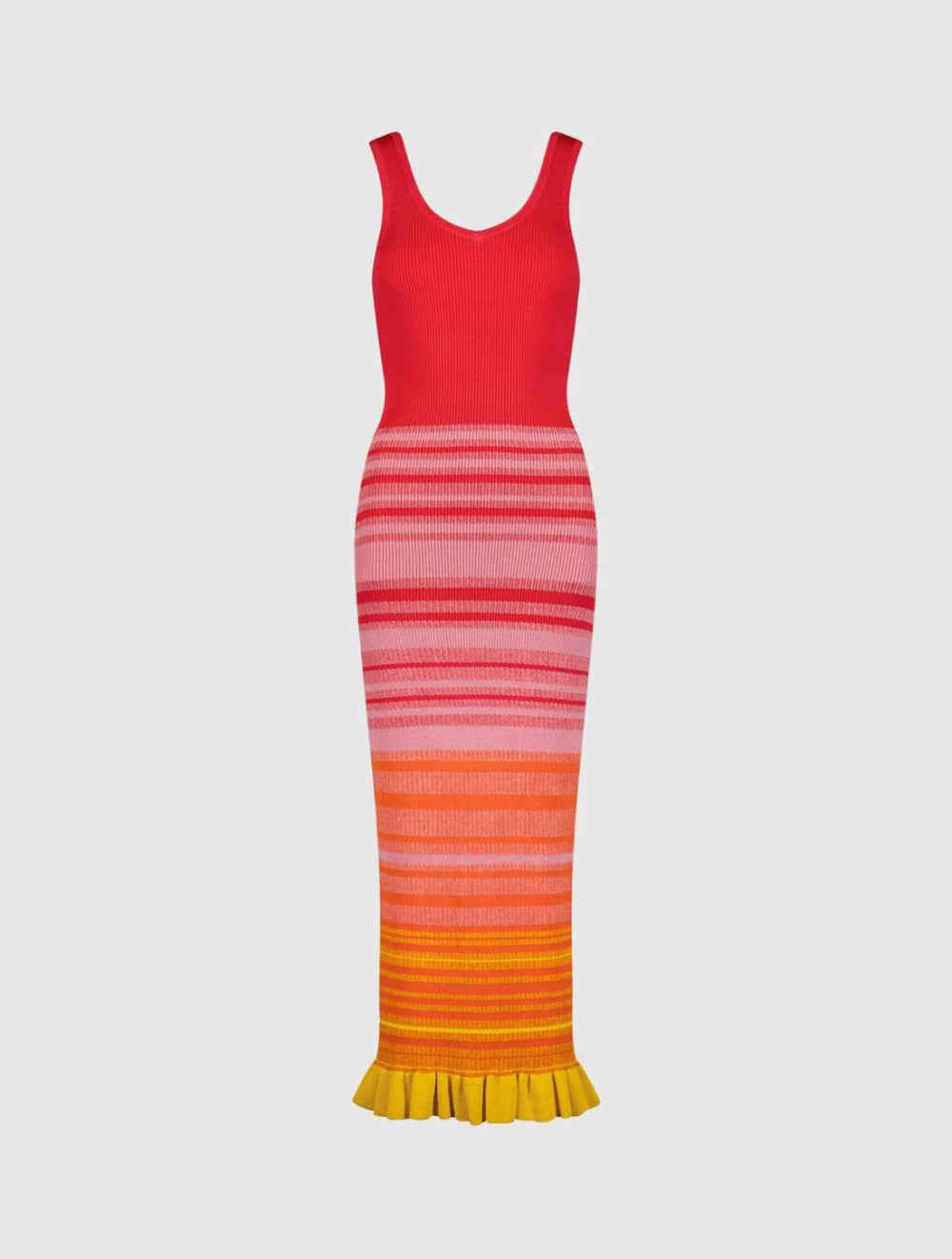 Knitwear | Women Mac Duggal Red Striped Fitted Sleeveless Ribbed Knit Midi Tank Dress - FINAL SALE Red