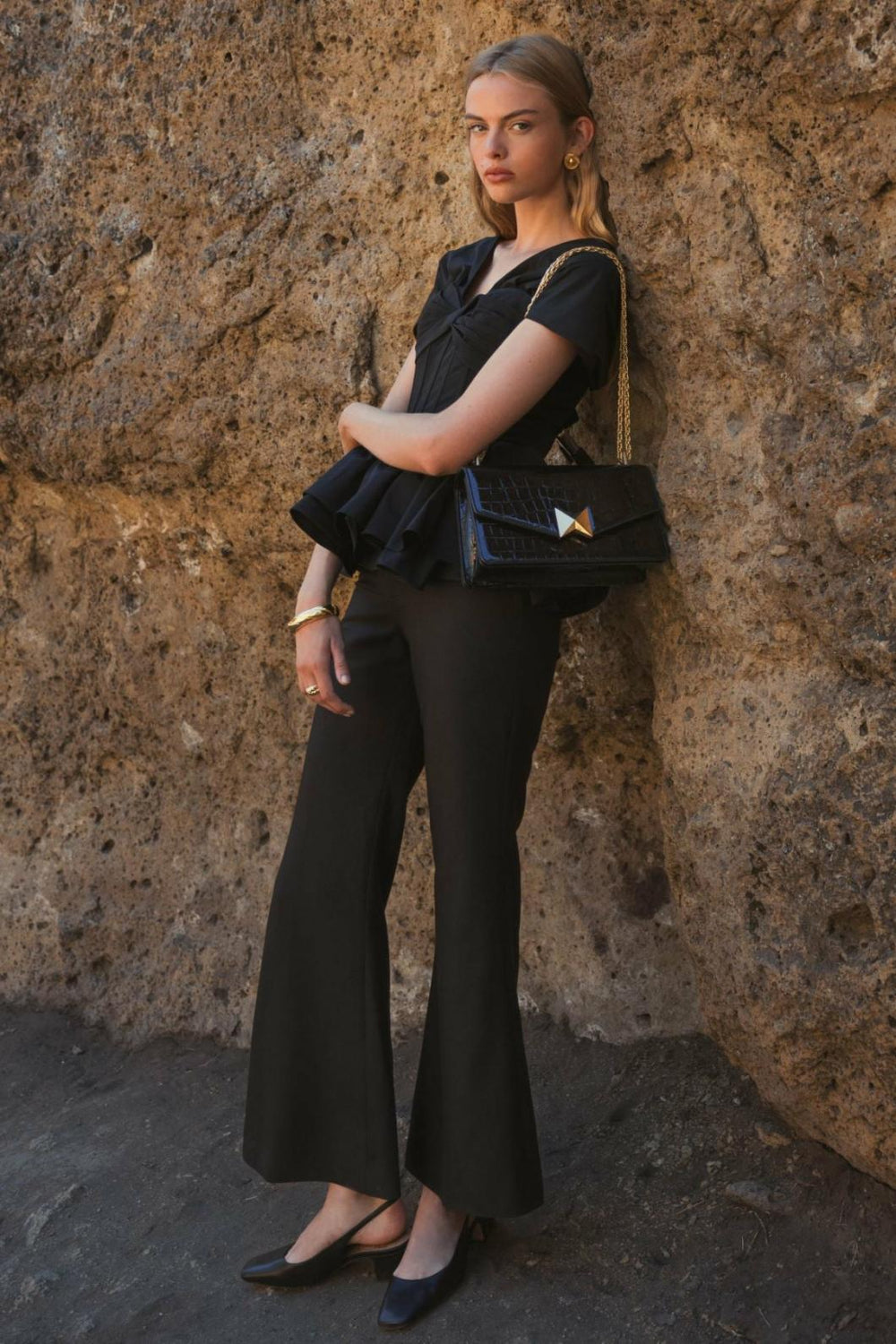 Pants | Women Mac Duggal Black Classic Crepe Flared Trouser Pant - FINAL SALE Black