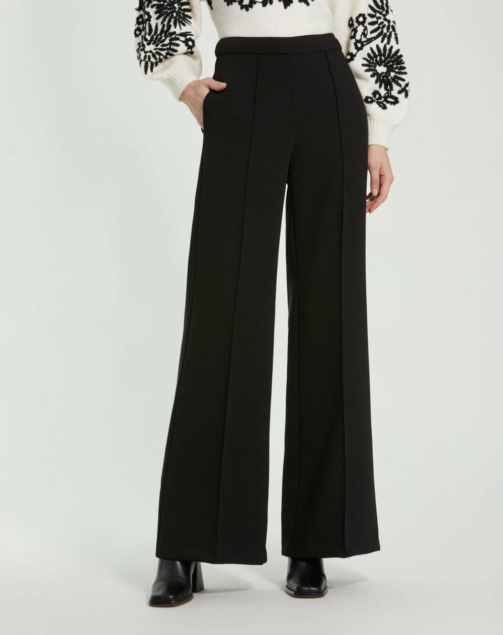 Pants | Women Mac Duggal Classic Crepe Wide Leg High Waisted Trouser Pant - FINAL SALE Black