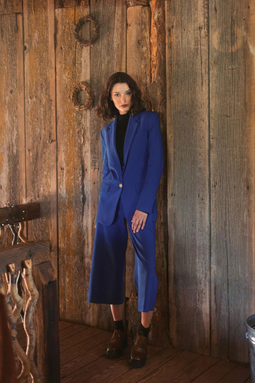 Pants | Women Mac Duggal Cropped Crepe Wide Leg Work Pant Azure Blue