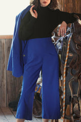 Pants | Women Mac Duggal Cropped Crepe Wide Leg Work Pant Azure Blue