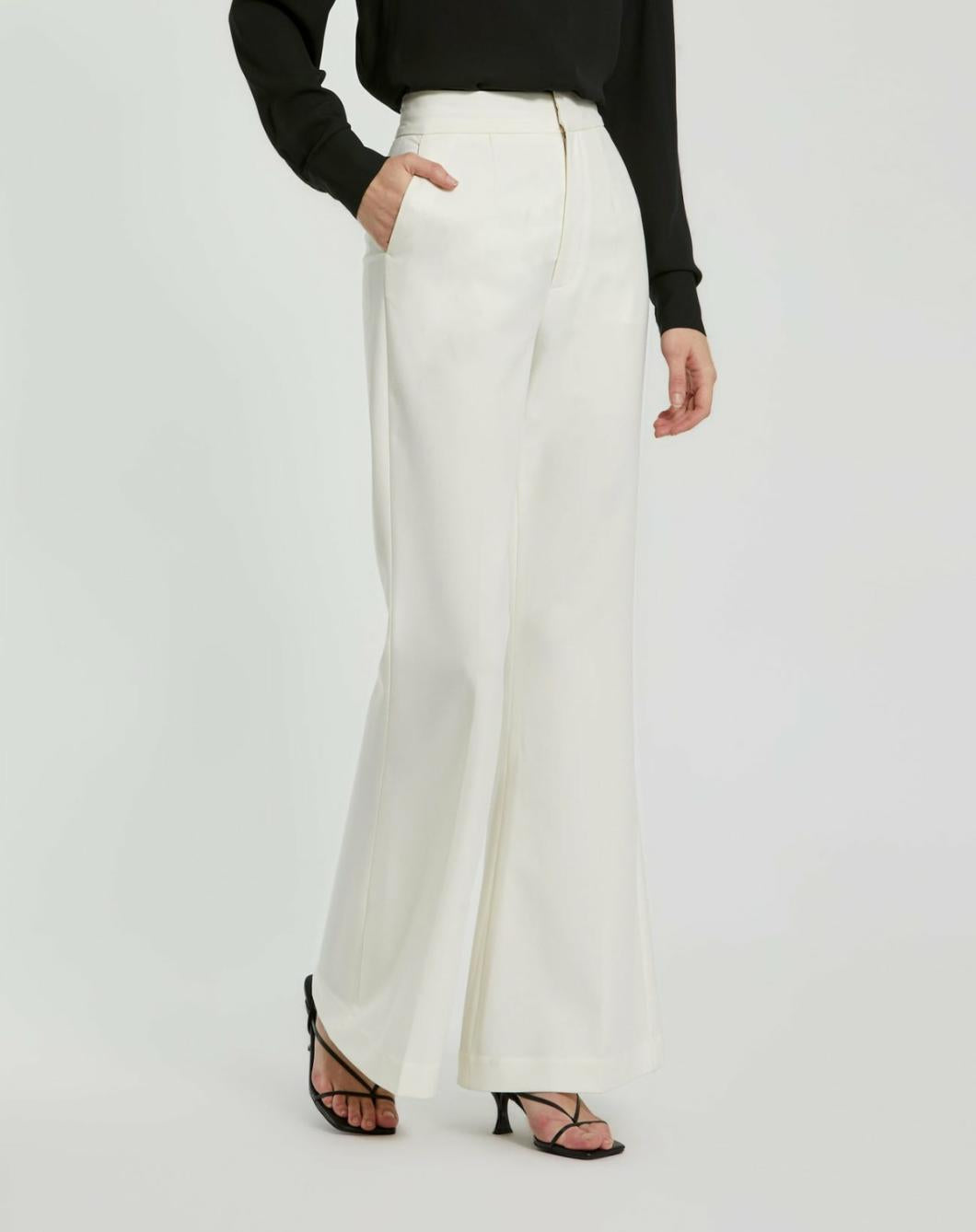 Pants | Women Mac Duggal Ivory Classic Crepe Flared Trouser Pant - FINAL SALE Ivory
