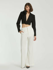 Pants | Women Mac Duggal Ivory Classic Crepe Flared Trouser Pant - FINAL SALE Ivory