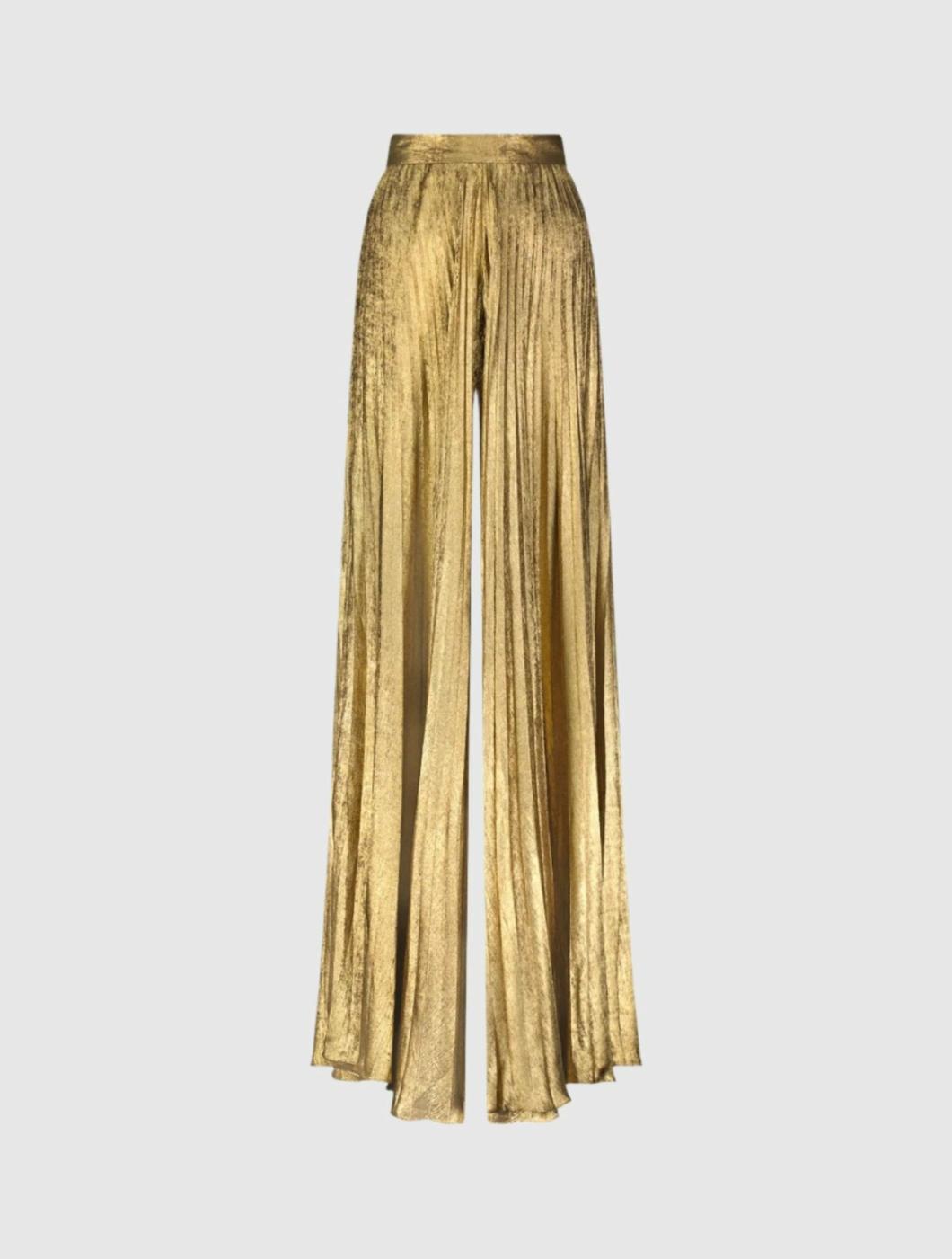 Pants | Women Mac Duggal Metallic Lamé Pleated Wide Leg Pant Gold