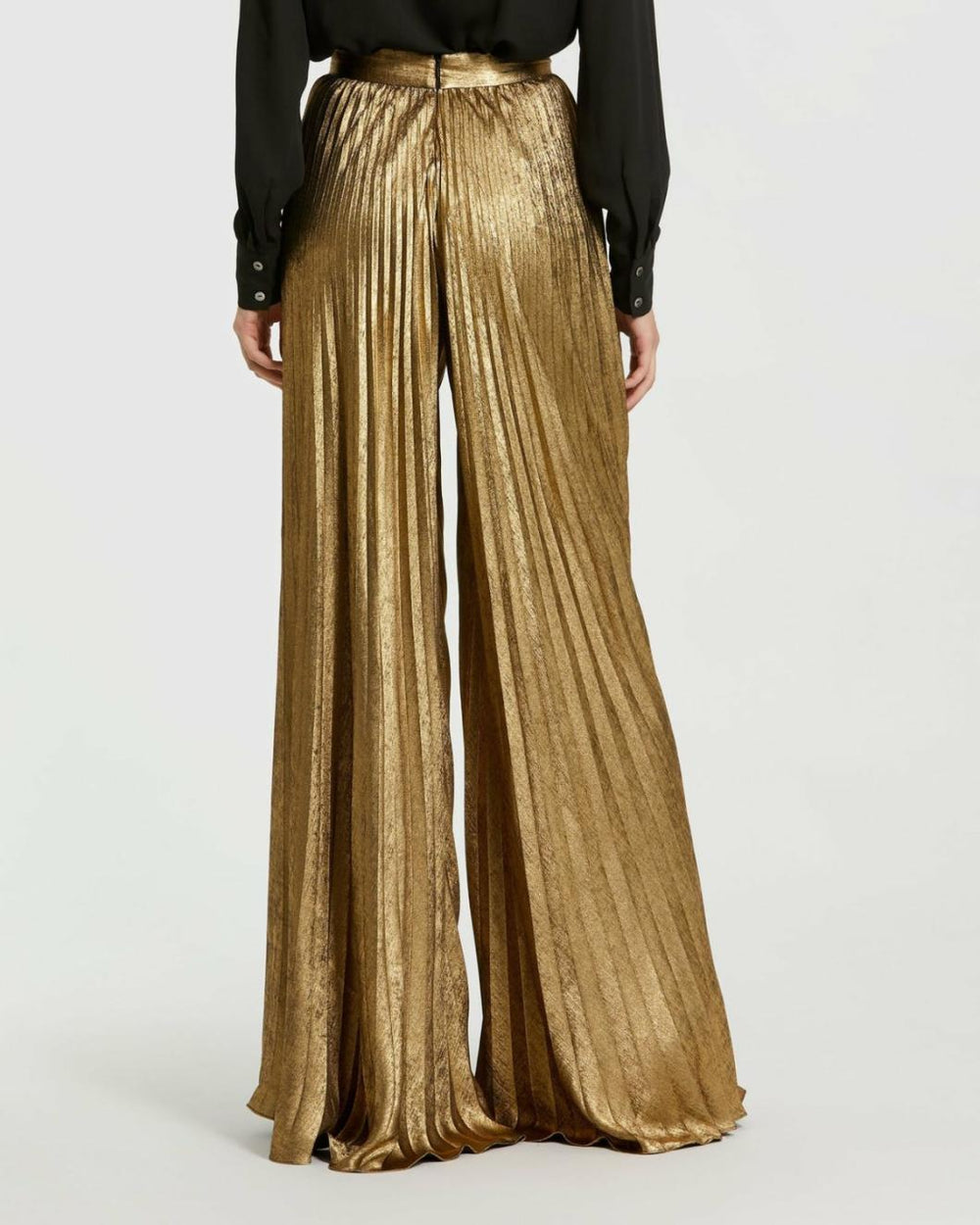 Pants | Women Mac Duggal Metallic Lamé Pleated Wide Leg Pant Gold