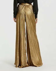Pants | Women Mac Duggal Metallic Lamé Pleated Wide Leg Pant Gold
