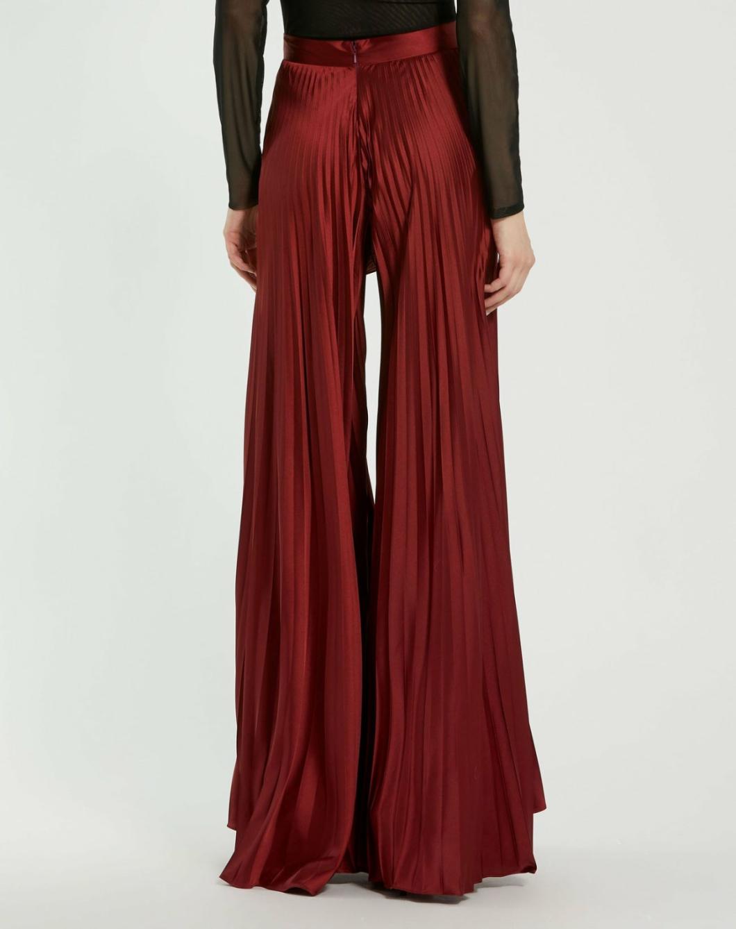 Pants | Women Mac Duggal Pleated Charmeuse Wide Leg Pants Oxblood