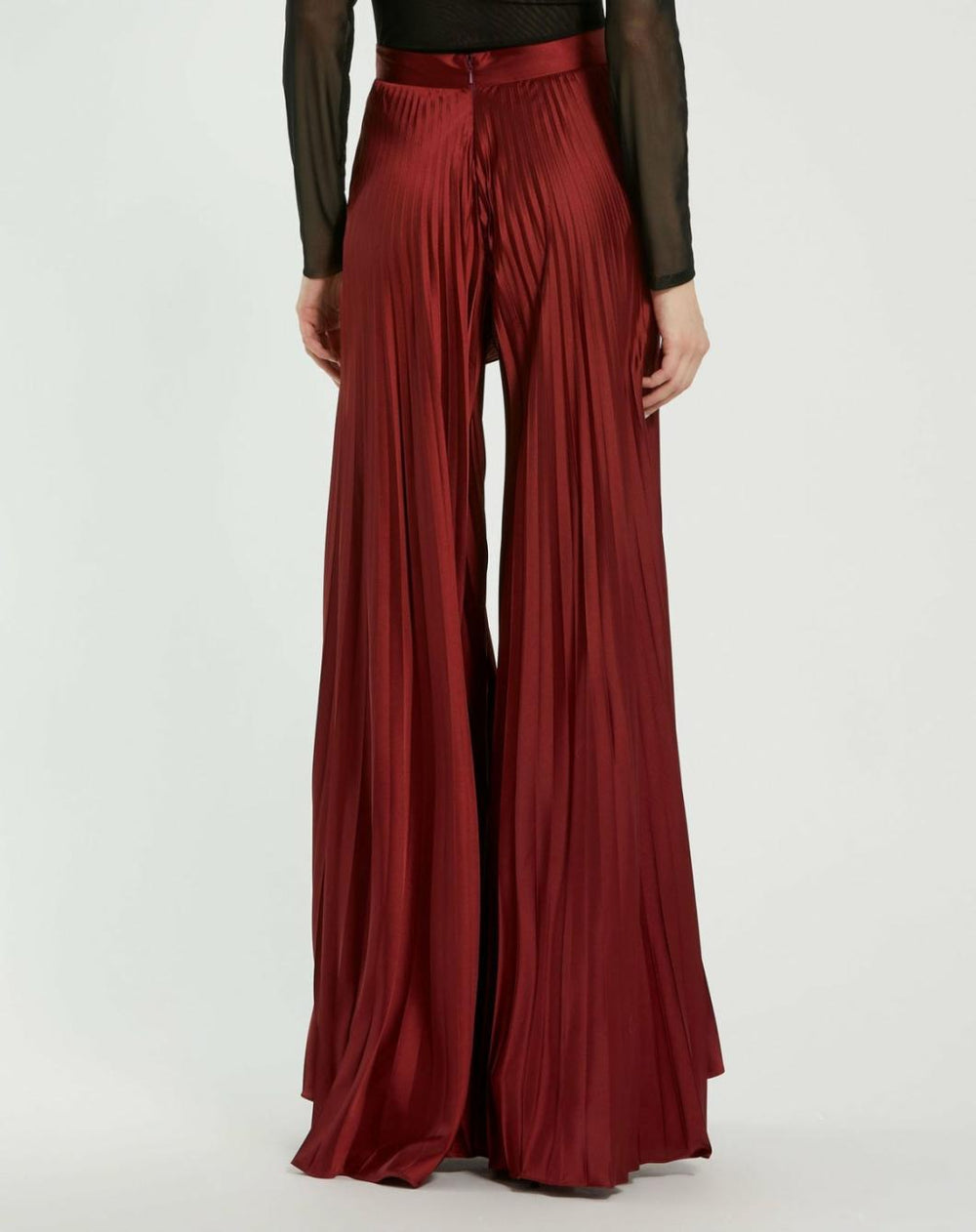 Pants | Women Mac Duggal Pleated Charmeuse Wide Leg Pants Oxblood