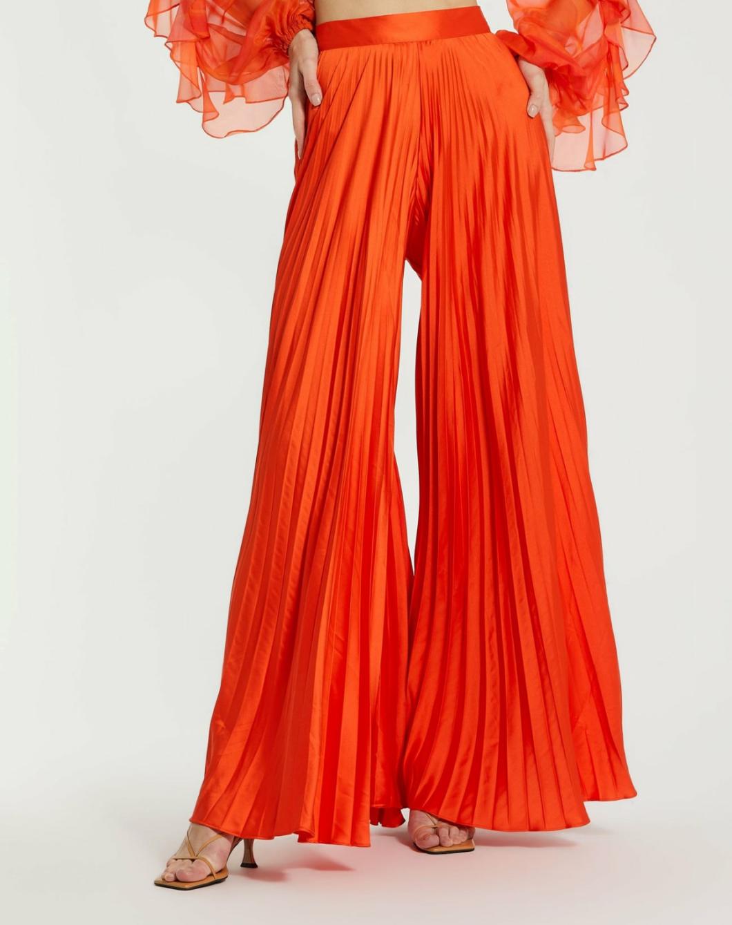 Pants | Women Mac Duggal Pleated Charmeuse Wide Leg Pants Sunset