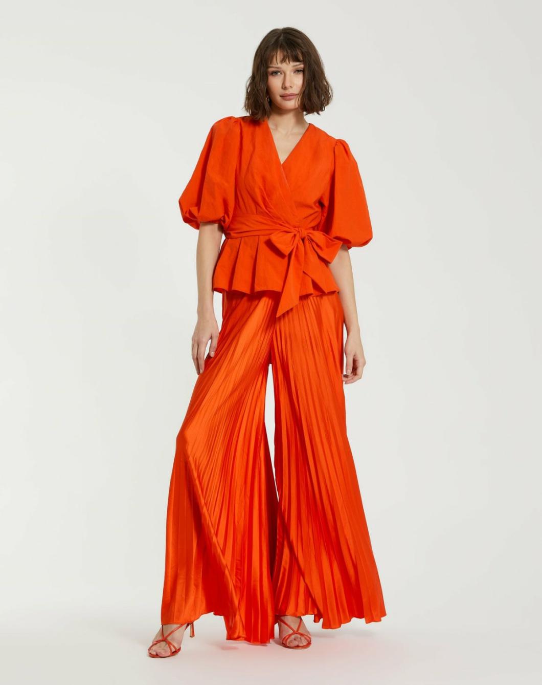 Pants | Women Mac Duggal Pleated Charmeuse Wide Leg Pants Sunset