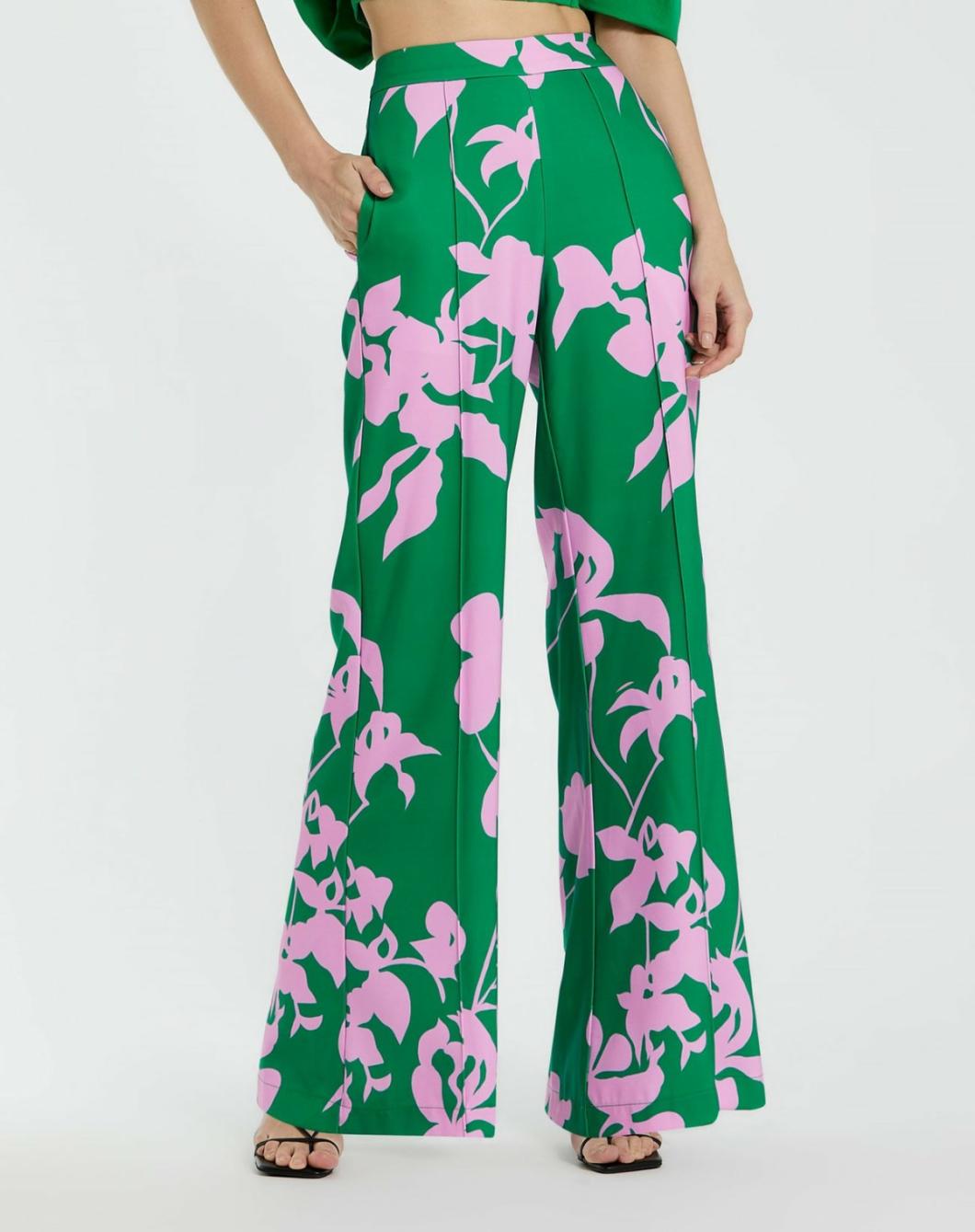 Pants | Women Mac Duggal Printed High Waisted Wide Leg Trouser Pant Green Multi
