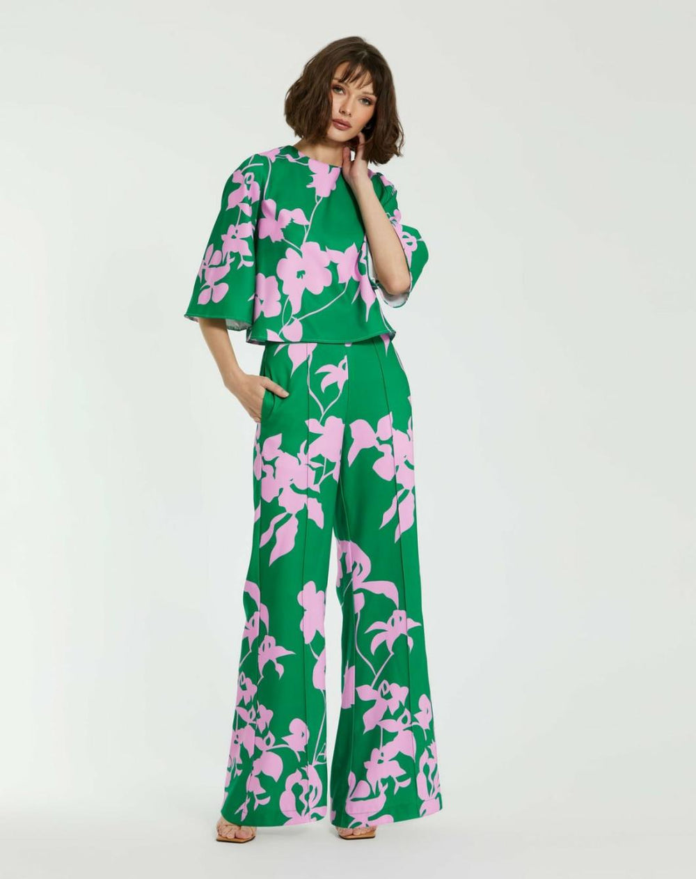 Pants | Women Mac Duggal Printed High Waisted Wide Leg Trouser Pant Green Multi