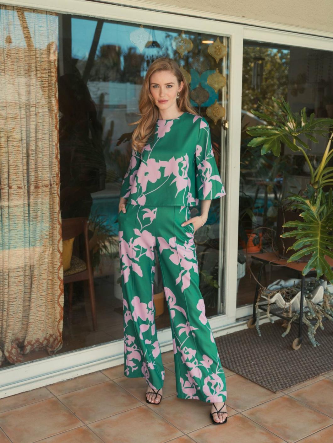 Pants | Women Mac Duggal Printed High Waisted Wide Leg Trouser Pant Green Multi