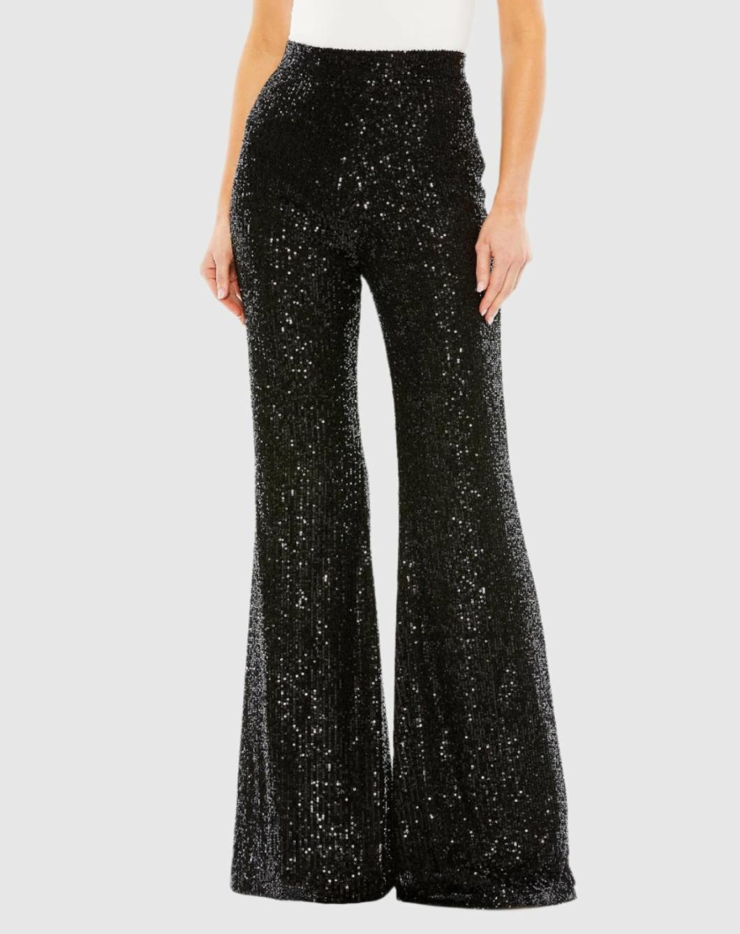 Pants | Women Mac Duggal Sequin Flare Evening Pants - FINAL SALE Black