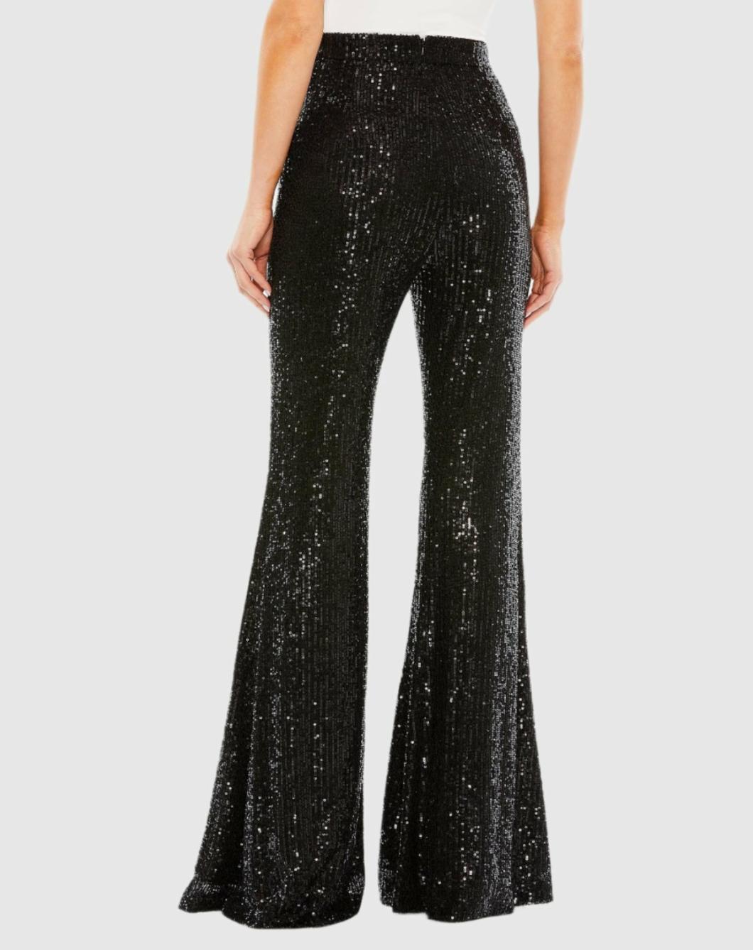 Pants | Women Mac Duggal Sequin Flare Evening Pants - FINAL SALE Black
