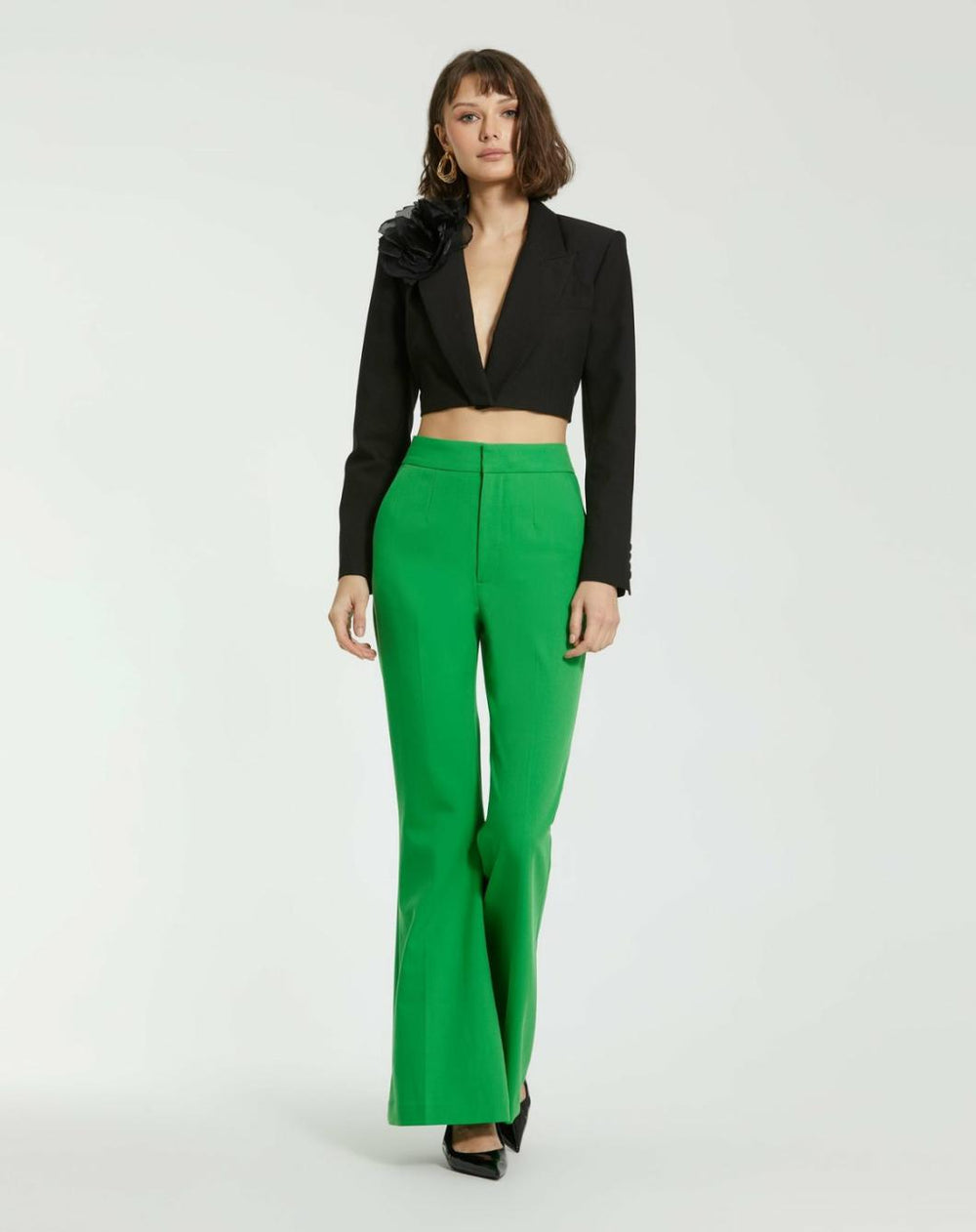 Pants | Women Mac Duggal Spring Green Classic Crepe Flared Leg Trouser Pant - FINAL SALE Spring Green
