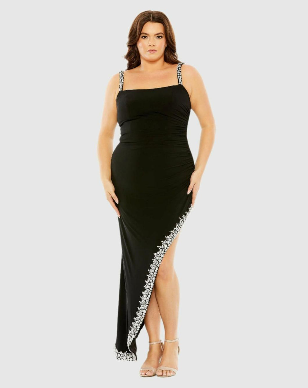 Plus Size Dresses | Women Mac Duggal Asymmetrical Embellished Hem Line Gown Black