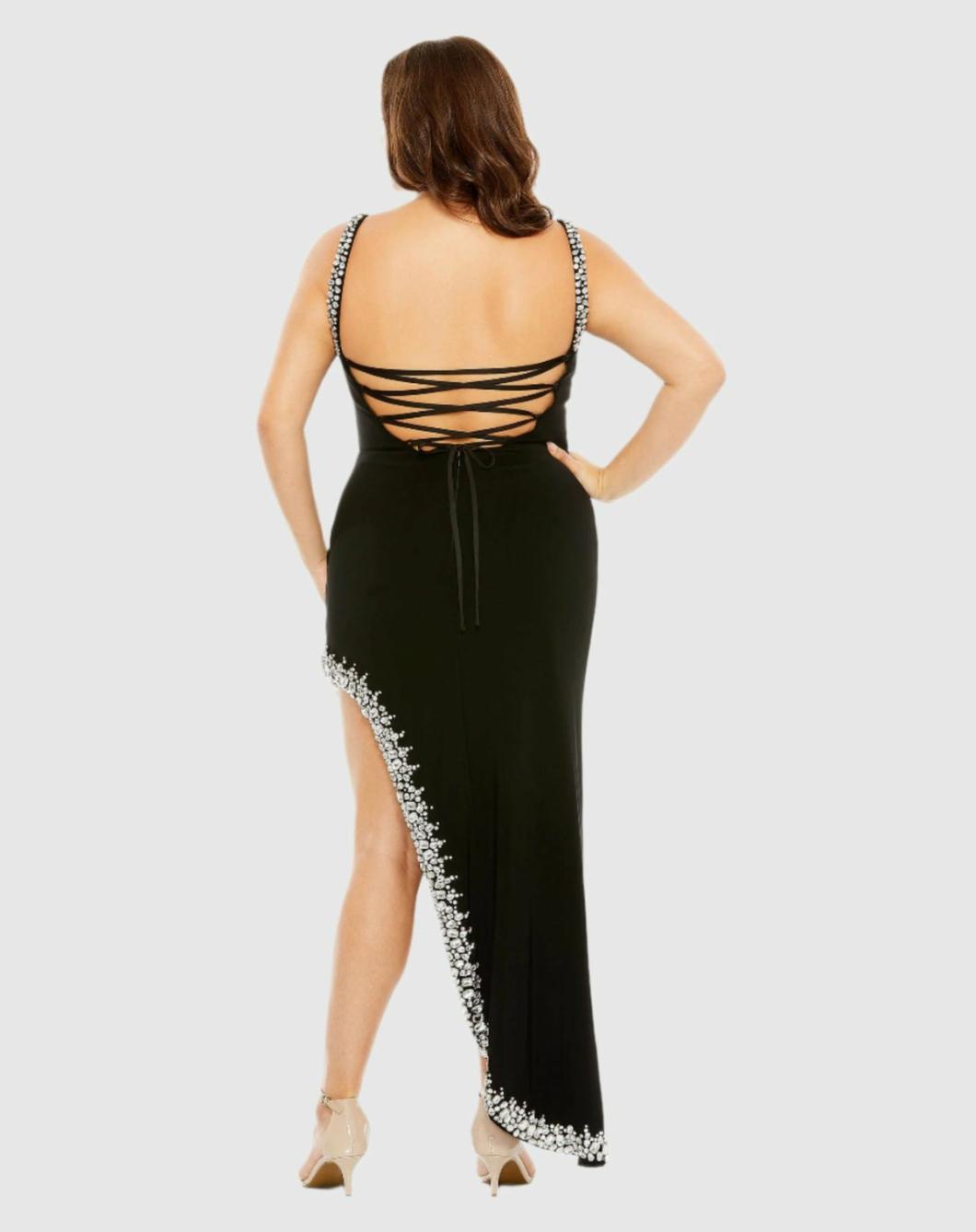 Plus Size Dresses | Women Mac Duggal Asymmetrical Embellished Hem Line Gown Black