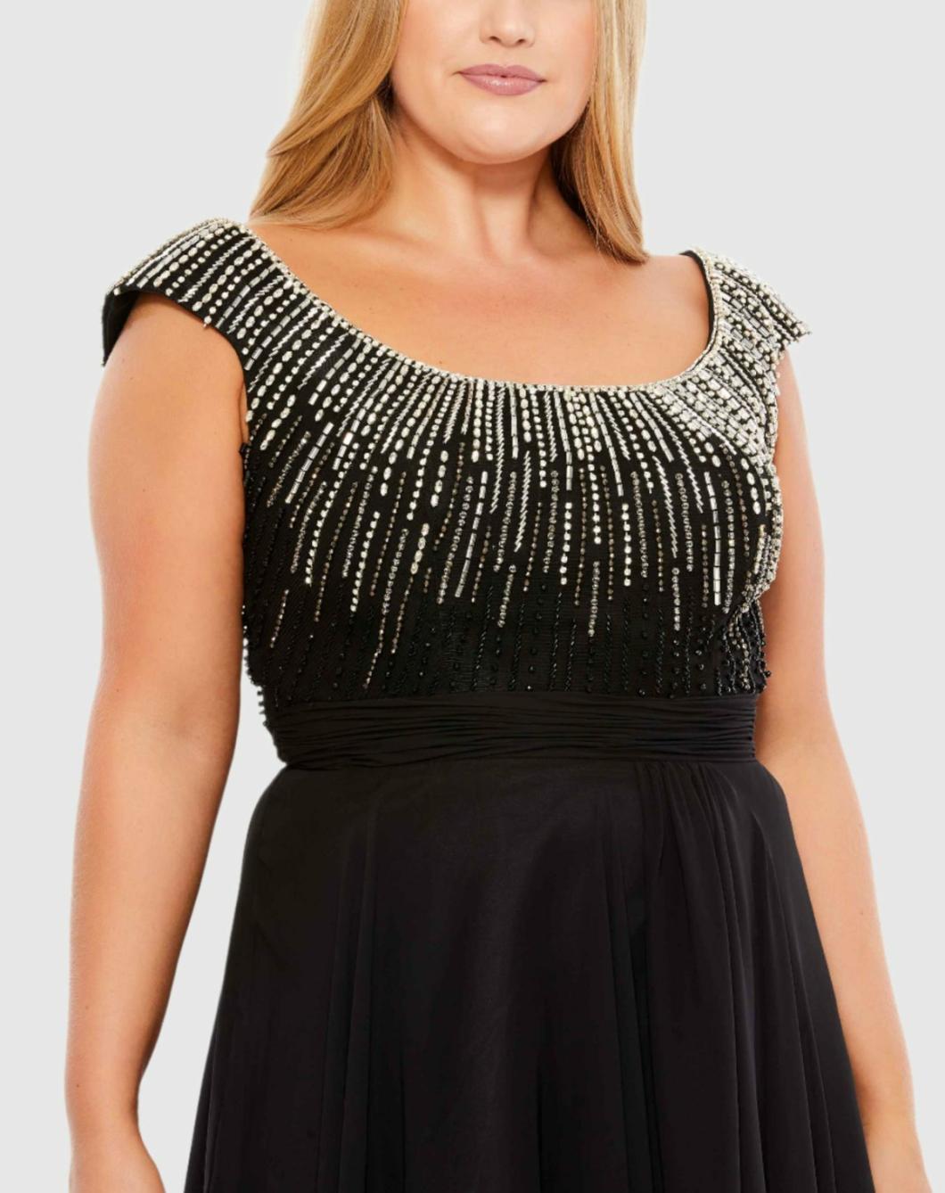 Plus Size Dresses | Women Mac Duggal Beaded Cap Sleeve A Line Gown (Plus) Black