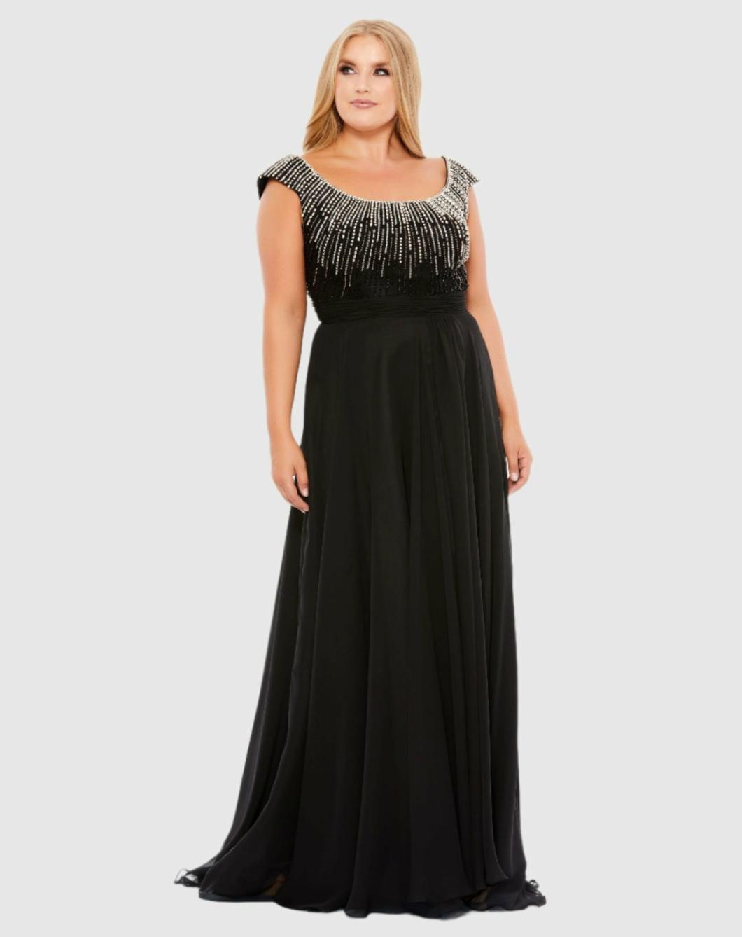 Plus Size Dresses | Women Mac Duggal Beaded Cap Sleeve A Line Gown (Plus) Black