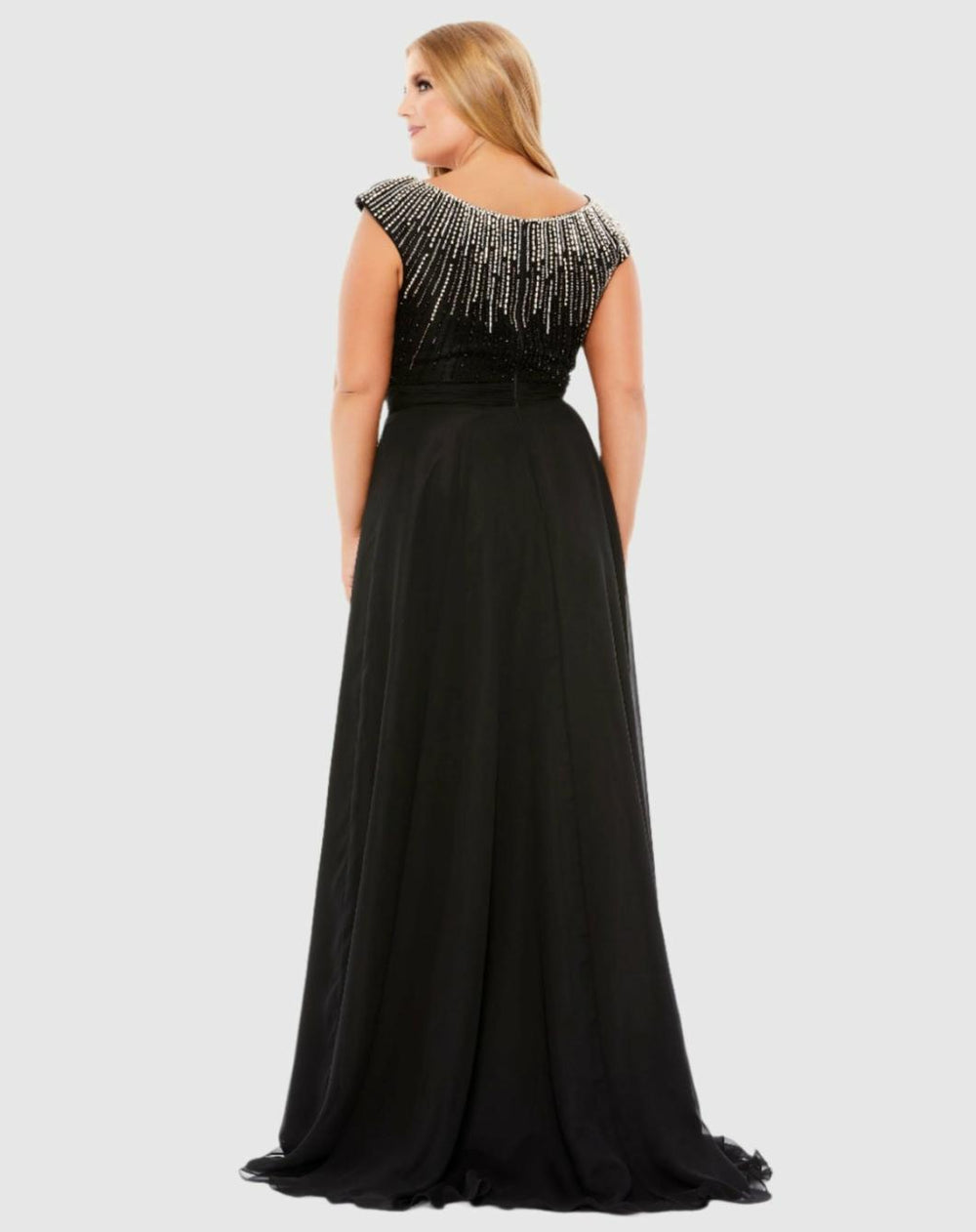 Plus Size Dresses | Women Mac Duggal Beaded Cap Sleeve A Line Gown (Plus) Black