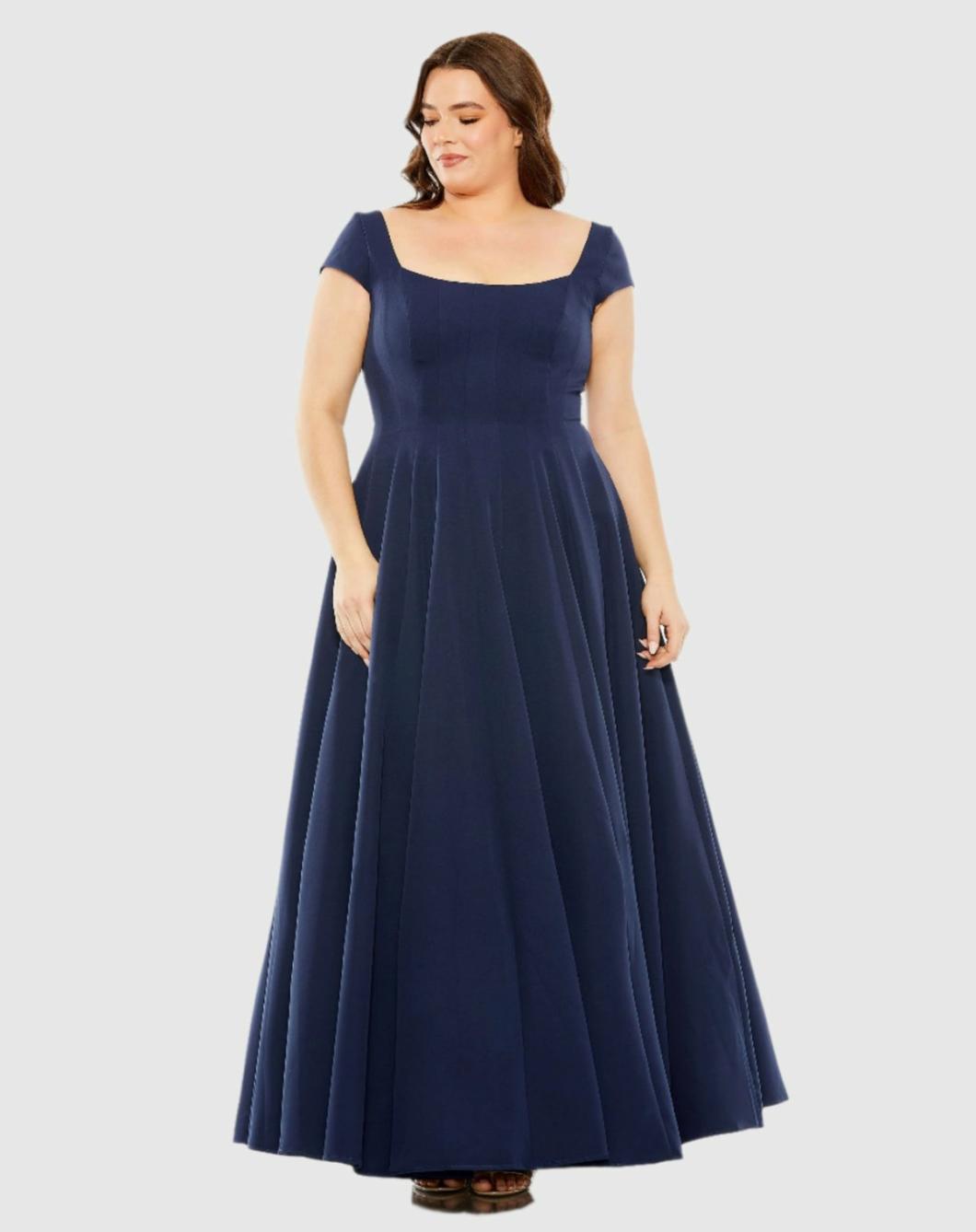 Plus Size Dresses | Women Mac Duggal Cap Sleeve Square Neck Dress Midnight