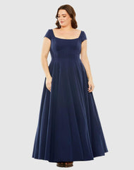 Plus Size Dresses | Women Mac Duggal Cap Sleeve Square Neck Dress Midnight