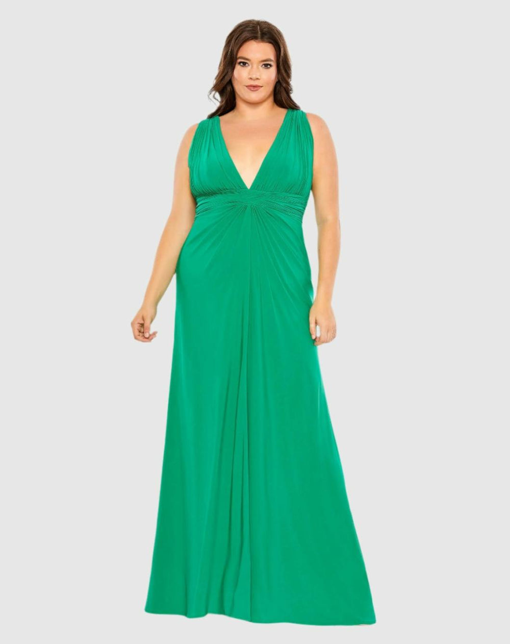Plus Size Dresses | Women Mac Duggal Draped V Neck Sleeveless A Line Gown Jade