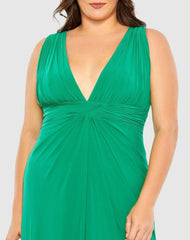 Plus Size Dresses | Women Mac Duggal Draped V Neck Sleeveless A Line Gown Jade