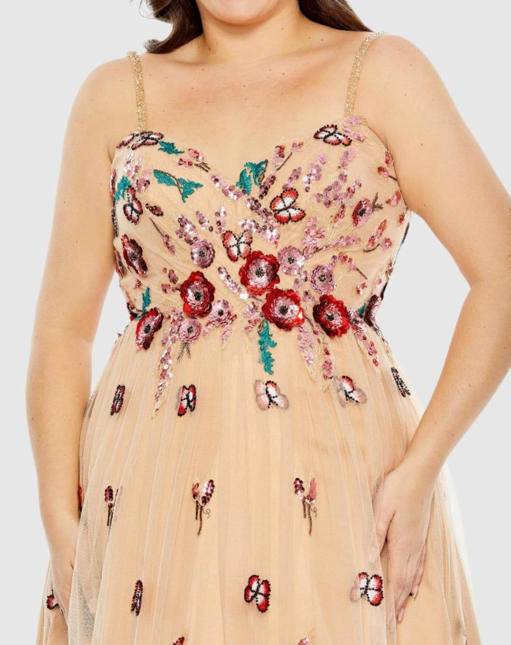 Plus Size Dresses | Women Mac Duggal Embellished Butterfly Sleeveless Lace Up Gown Nude Multi