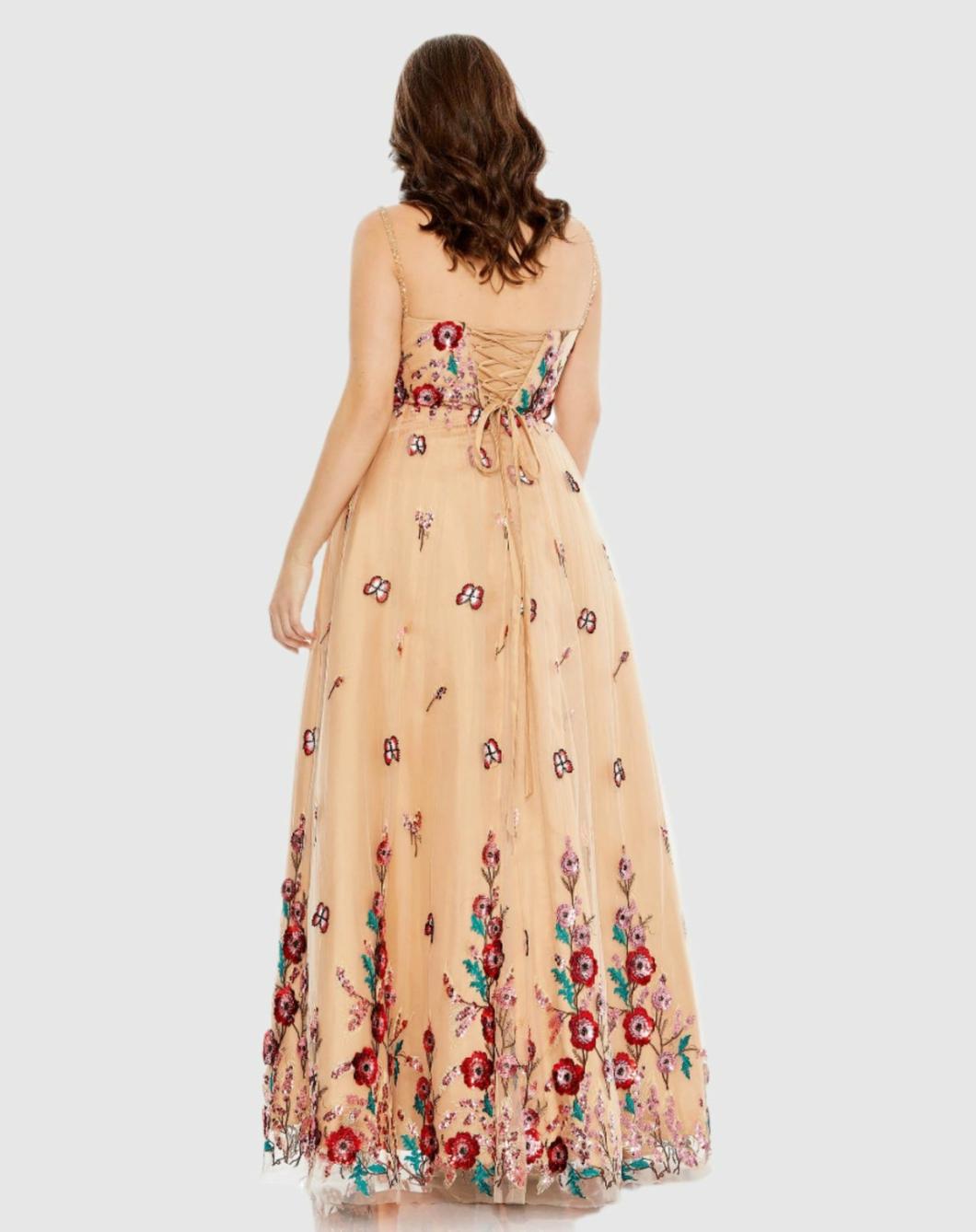 Plus Size Dresses | Women Mac Duggal Embellished Butterfly Sleeveless Lace Up Gown Nude Multi