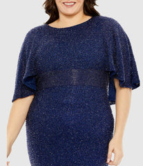 Plus Size Dresses | Women Mac Duggal Embellished Cape Sleeve Dress Midnight