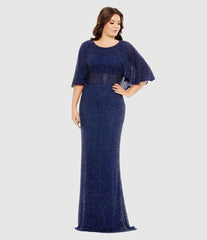Plus Size Dresses | Women Mac Duggal Embellished Cape Sleeve Dress Midnight