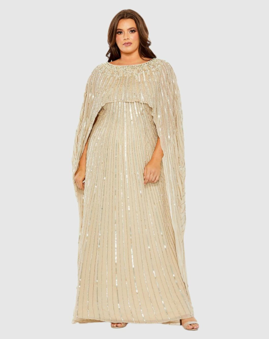 Plus Size Dresses | Women Mac Duggal Embellished Column Cape Dress Champagne