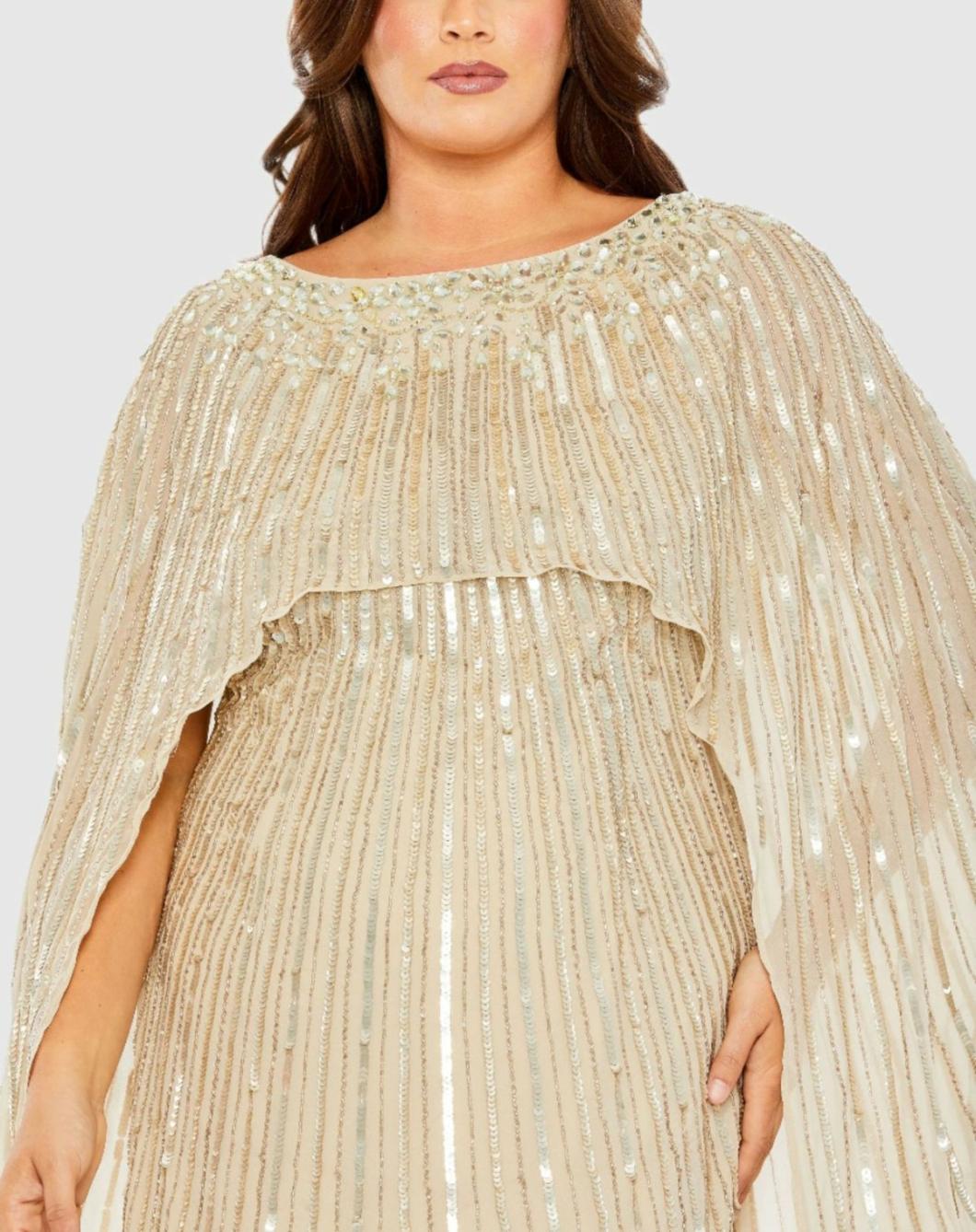 Plus Size Dresses | Women Mac Duggal Embellished Column Cape Dress Champagne
