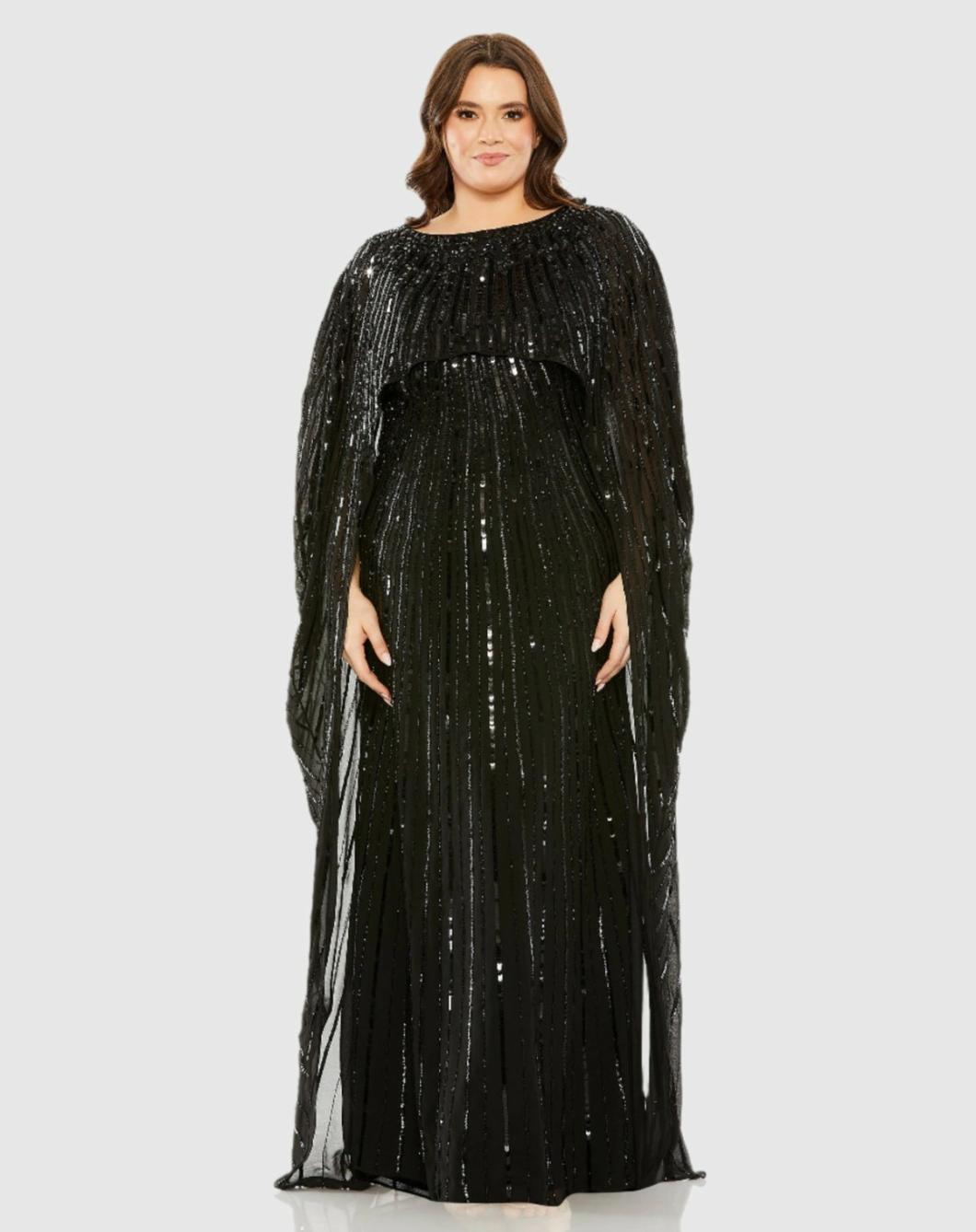 Plus Size Dresses | Women Mac Duggal Embellished Column Cape Dress Champagne